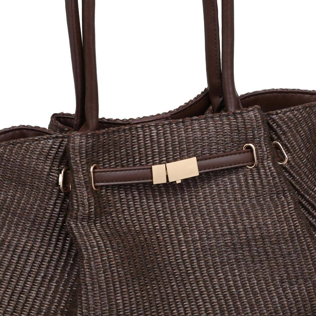 Straw Tote Black Handle