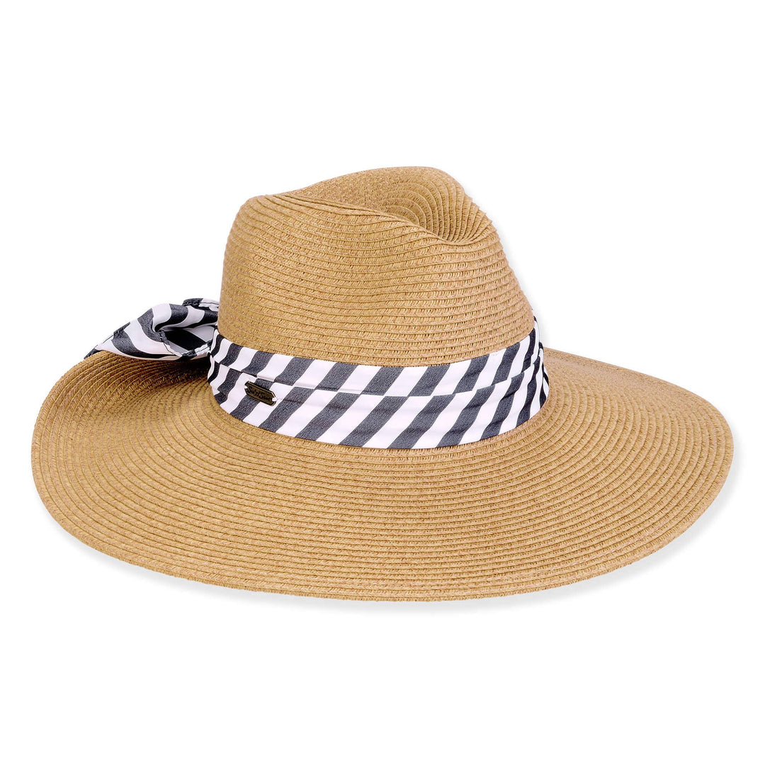 Sand Color Hat with Striped Tie