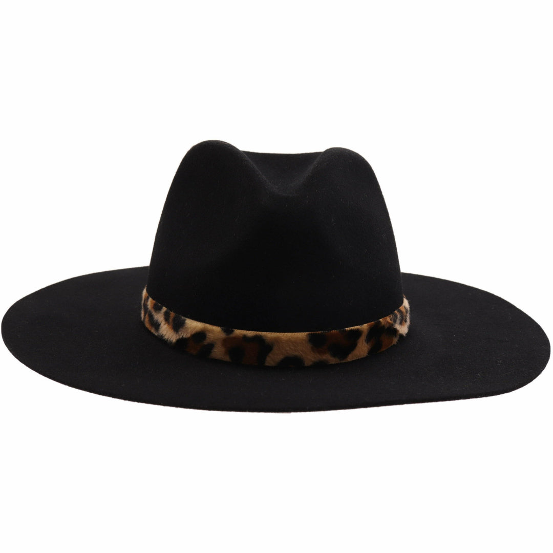 Leopard Trim Wool Felt Brim Hat