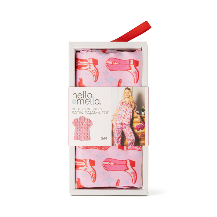 Boots & Bubbles Satin Pajama Top