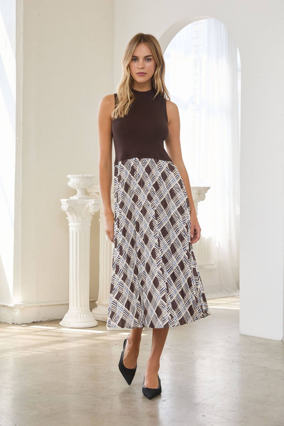 Plaid Sleeveless Knit Dress