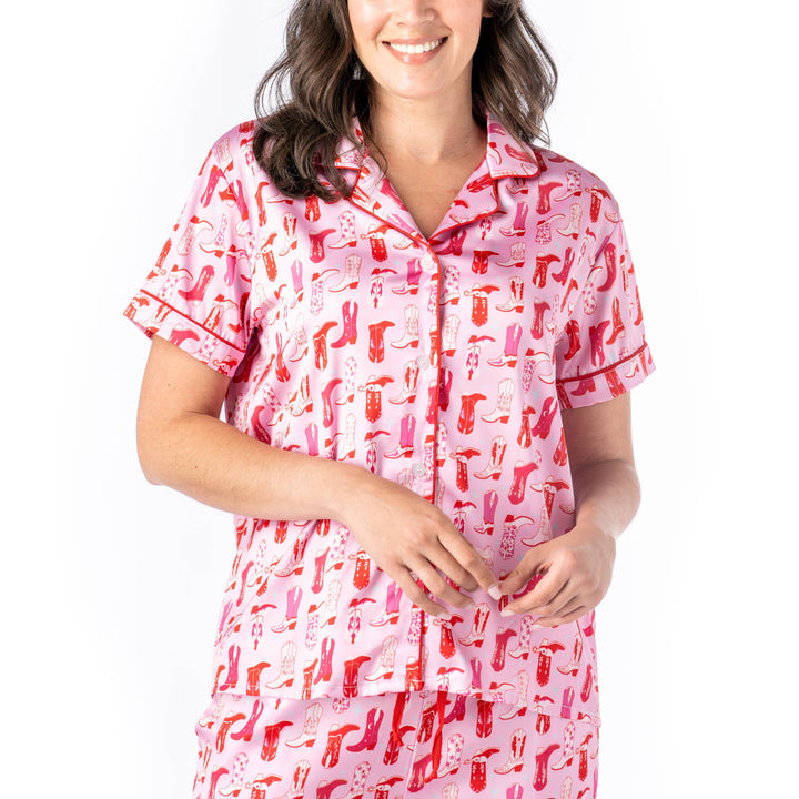 Boots & Bubbles Satin Pajama Top
