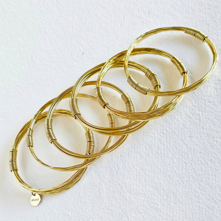 Brass twisted wire wrapped  coil bangle bracelet