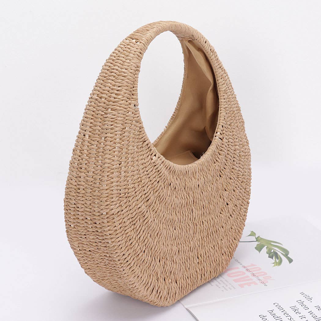 Faux Straw Hard Hobo Bag