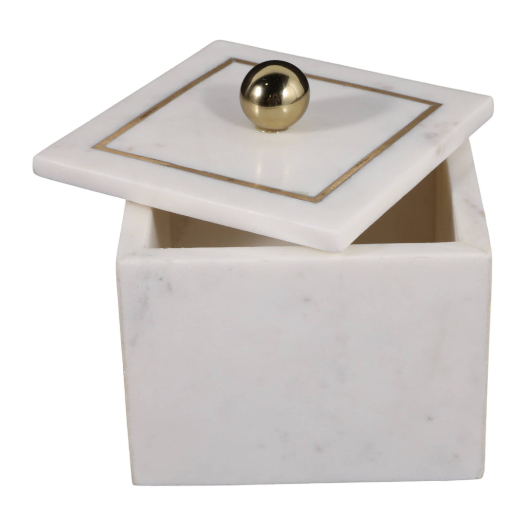 White Marble Modern 5" Storage Box with Removable Lid