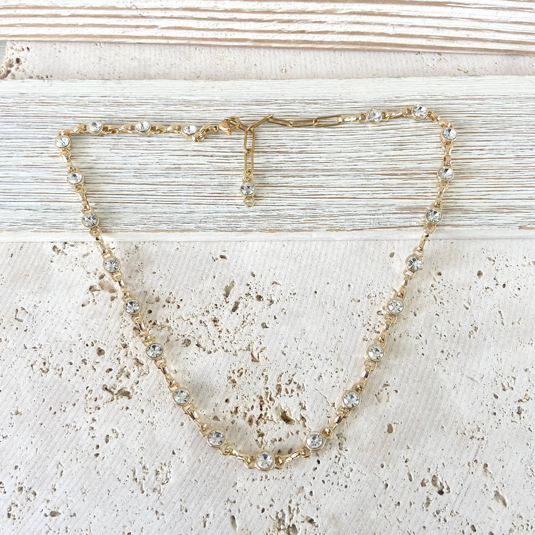 Equestrian linked chain layering crystal necklaces 