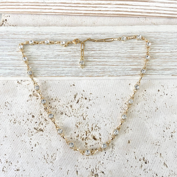 Equestrian linked chain layering crystal necklaces 