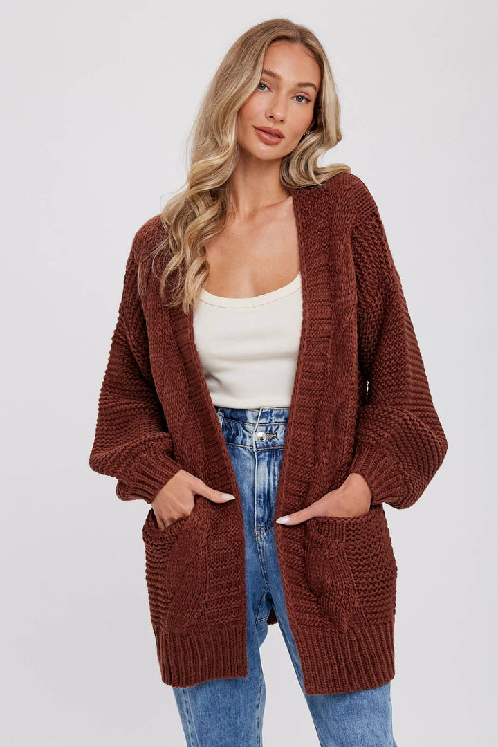 Chunky Cable knit Cardigan-Chocolate