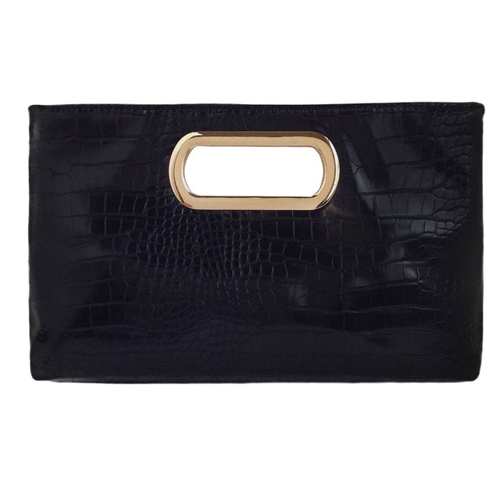 Leather Crocodile Top Handle Clutch