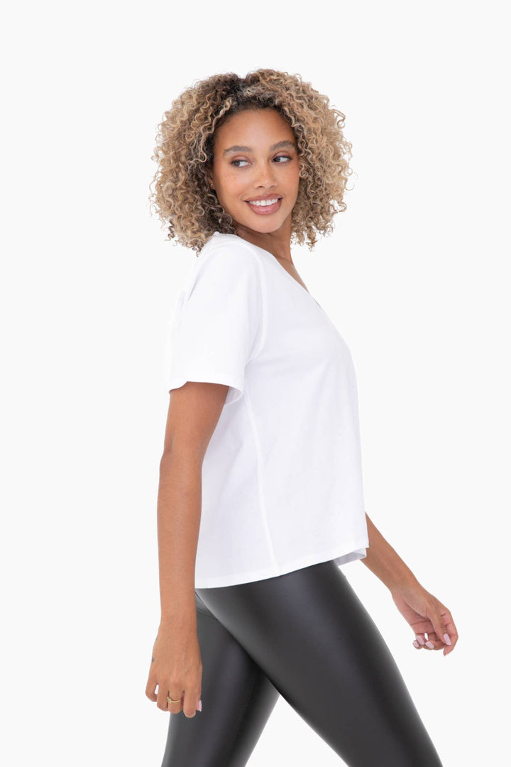 Cotton Blend V-Neck Tee: White