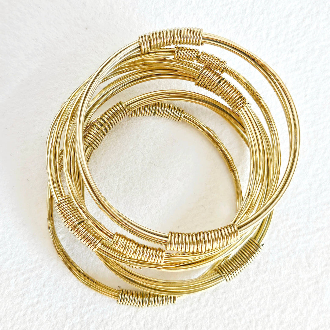 Brass twisted wire wrapped  coil bangle bracelet