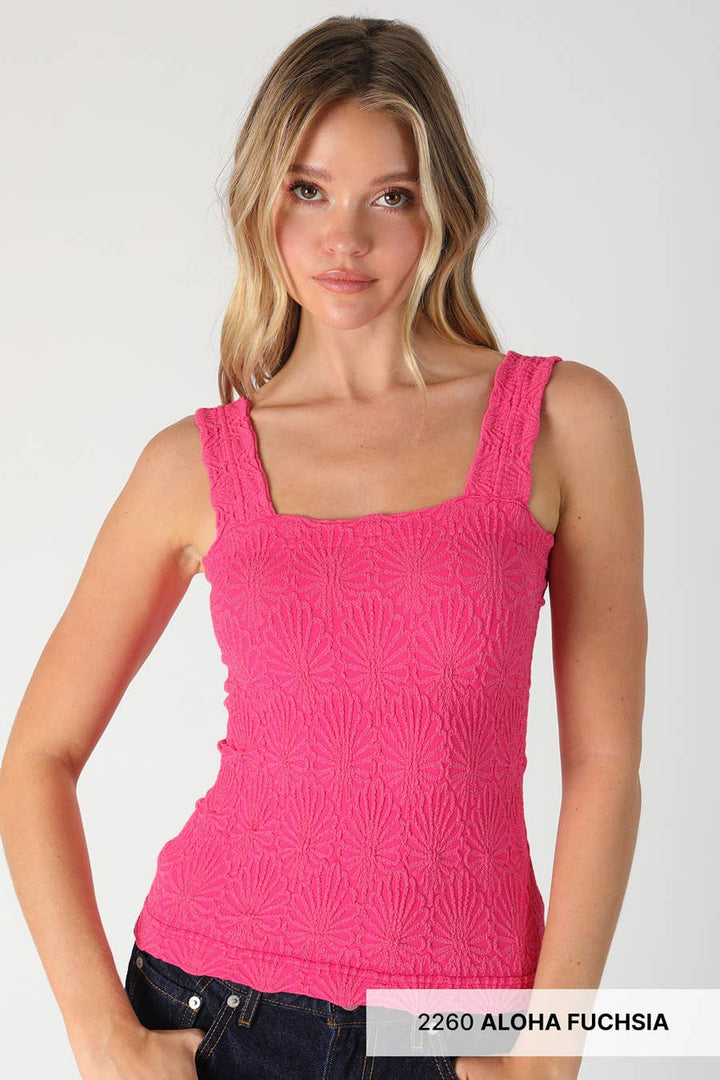White Lace Textured Square Tank Top