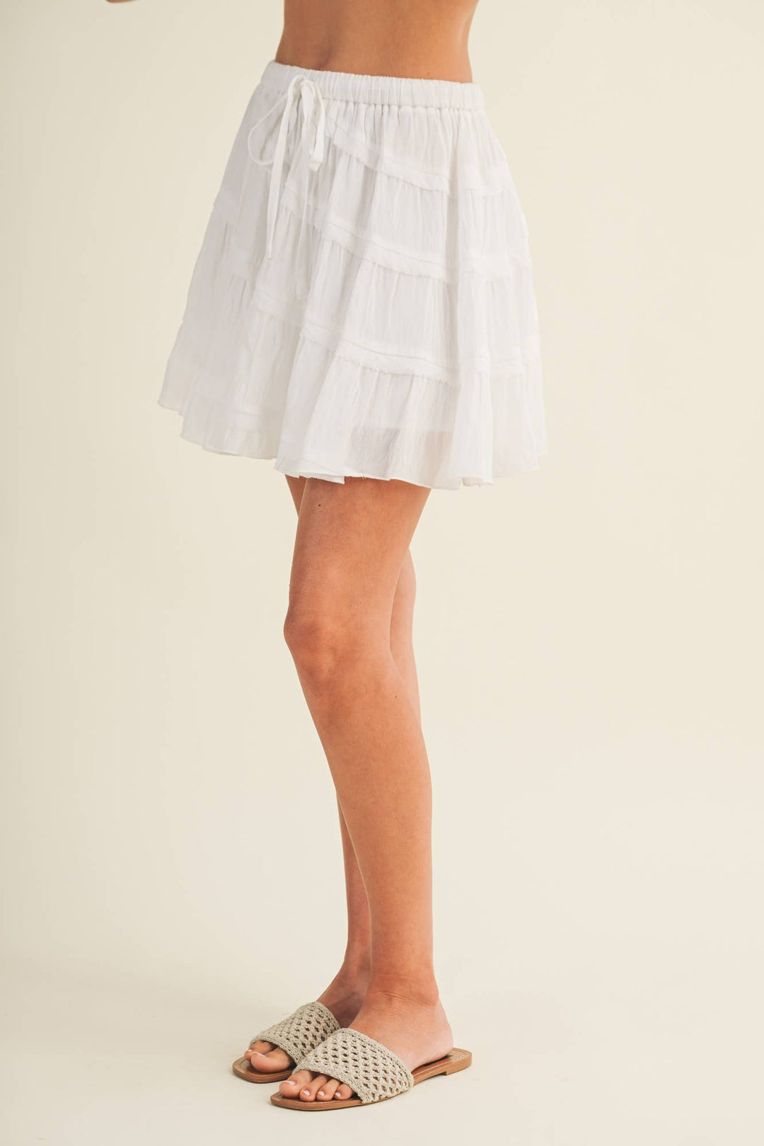 White Tiered Voile Skort