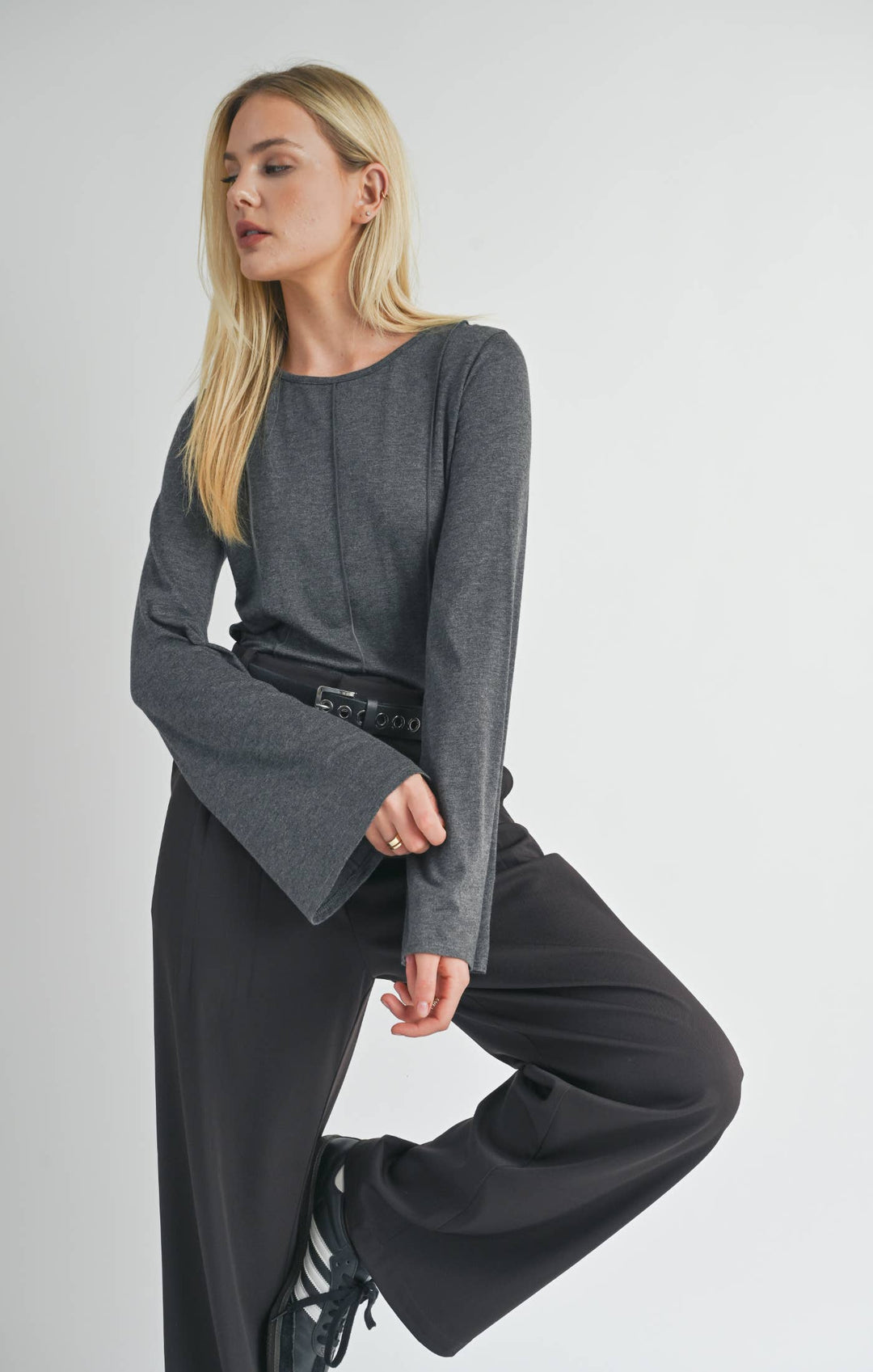 Charcoal Bell Sleeve Knit Top