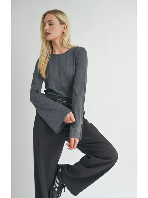 Seamed Bell Sleeve Knit Top