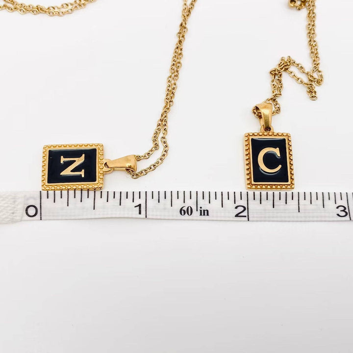Black Initials 18K Gold Plated Pendant Necklace