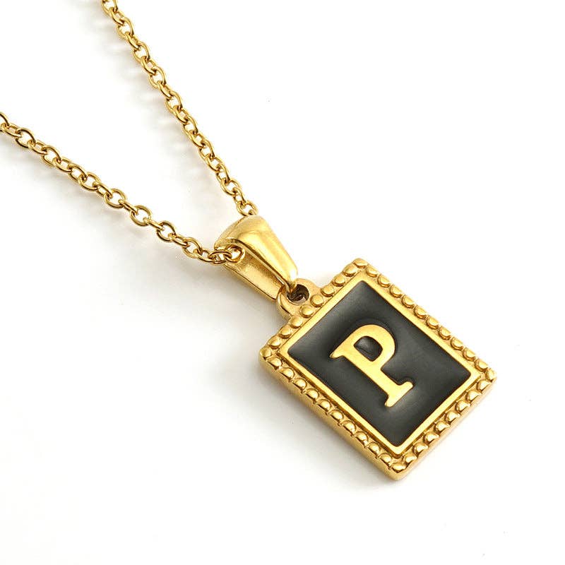 Black Initials 18K Gold Plated Pendant Necklace