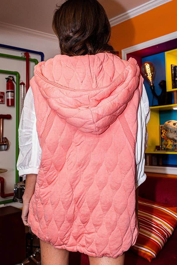 Quilted Hooded Zip-Up Vest Coral