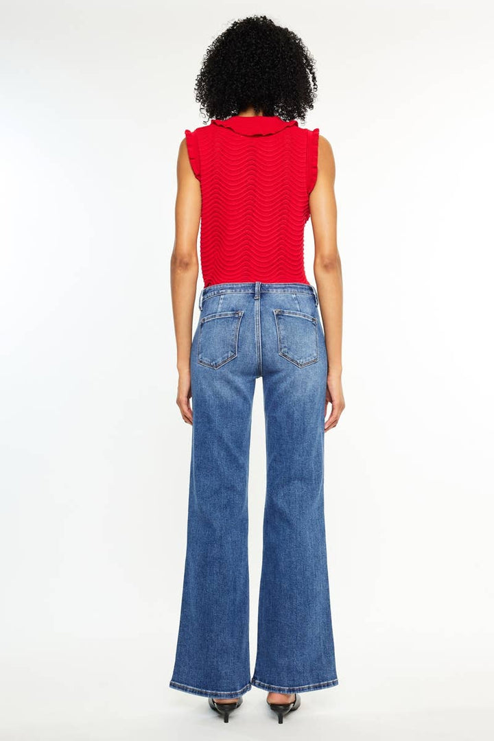 Petite Mid Rise Wide Flare Jeans KanCan