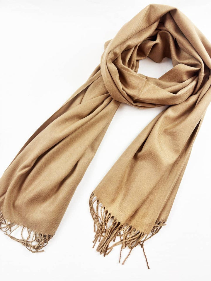 Red Solid Cashmere Scarf With Tassel
