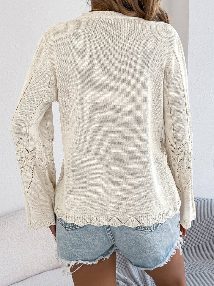 Crochet Tie Front Cardigan Bell Sleeve Knit Top