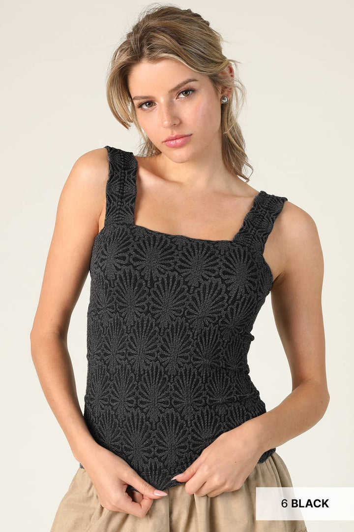 White Lace Textured Square Tank Top