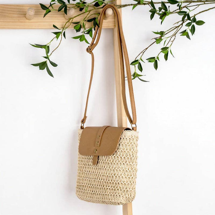 Patchwork Straw Crossbody Bag