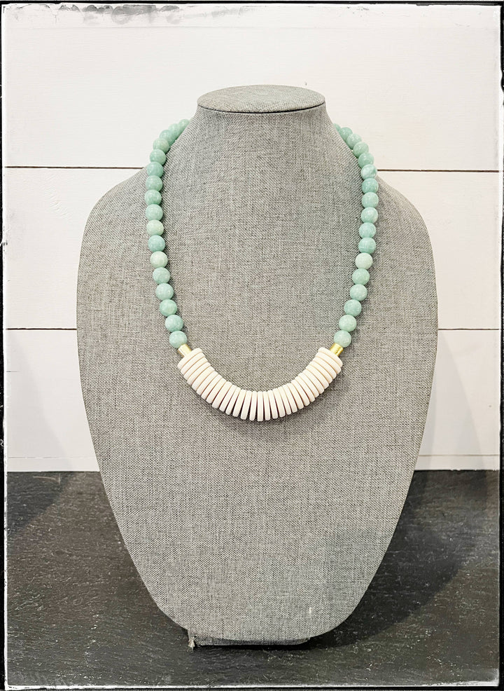 Gemstone Jade Bead Necklace Coconut Wood Mint Green