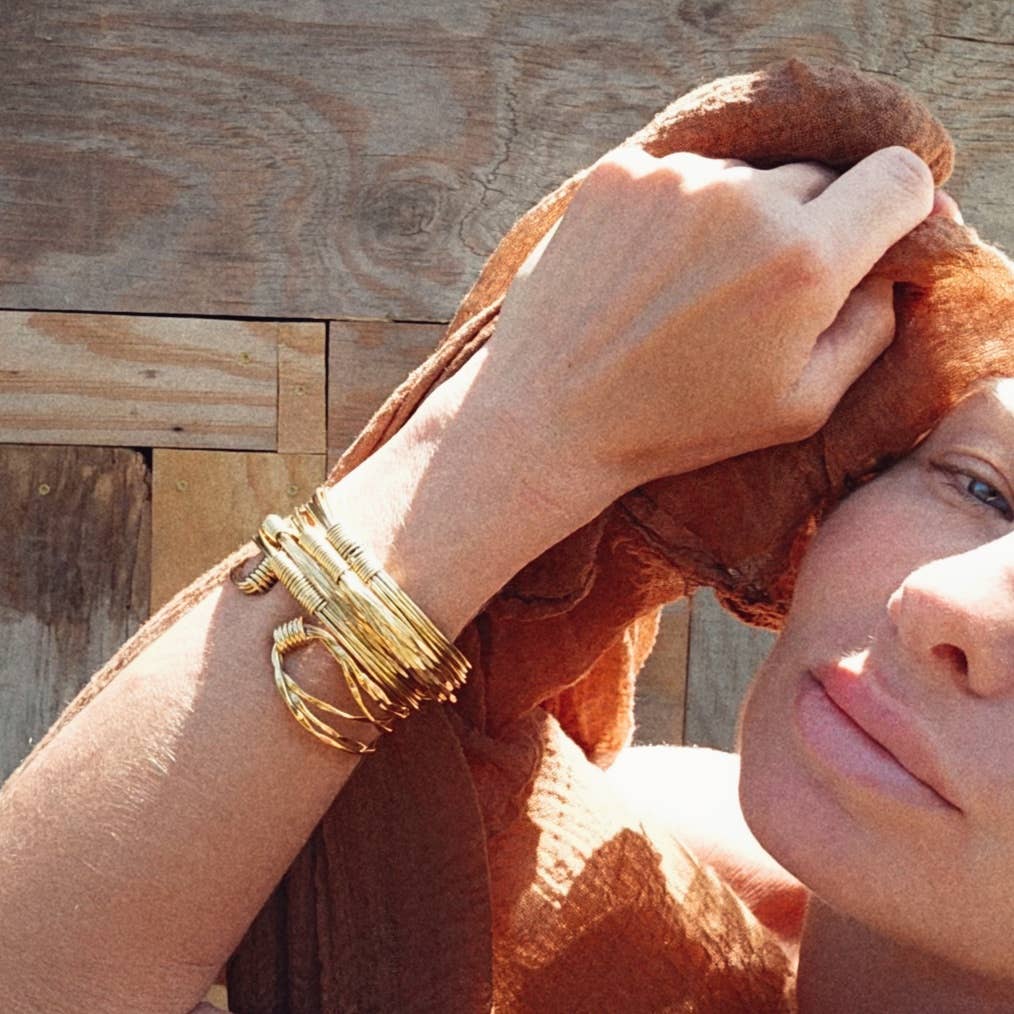 Brass twisted wire wrapped  coil bangle bracelet