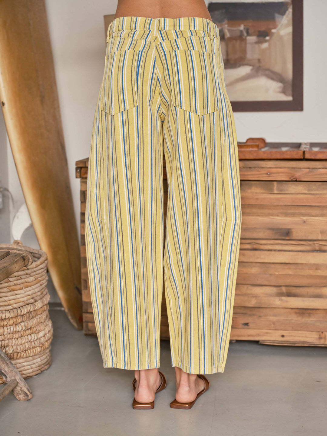 Yellow Blue Stripe Barrel Pants