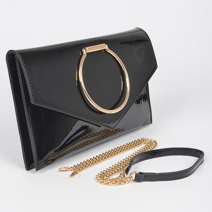 Enamel Faux Leather Metal Handle Flap Clutch