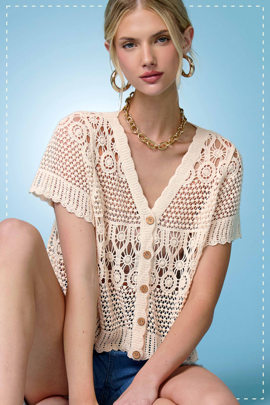 Crochet Scallop Edge Button Down Cardigan