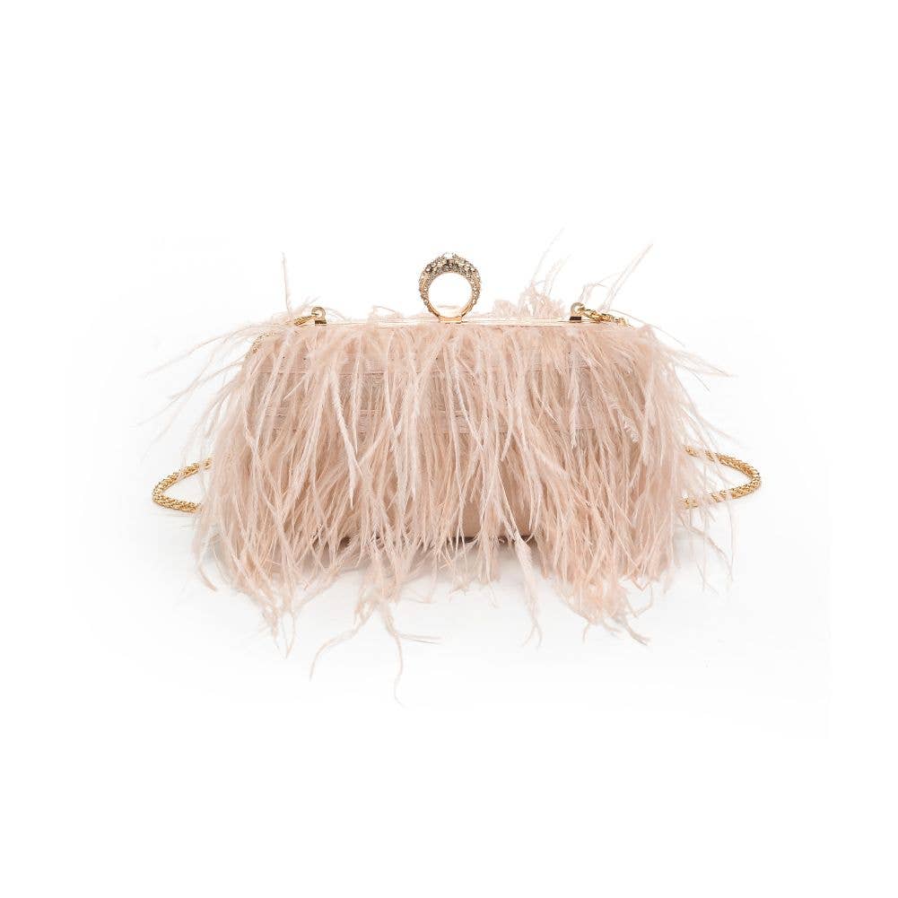 Suede Leather Bag with Feathers
