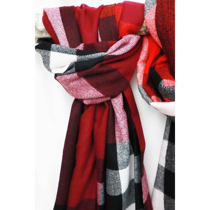 Camel Wool Plaid Cashmere Scarf With Tassel