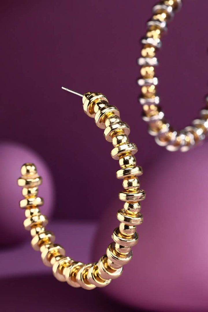 Round Disc Bead Hoop Earrings