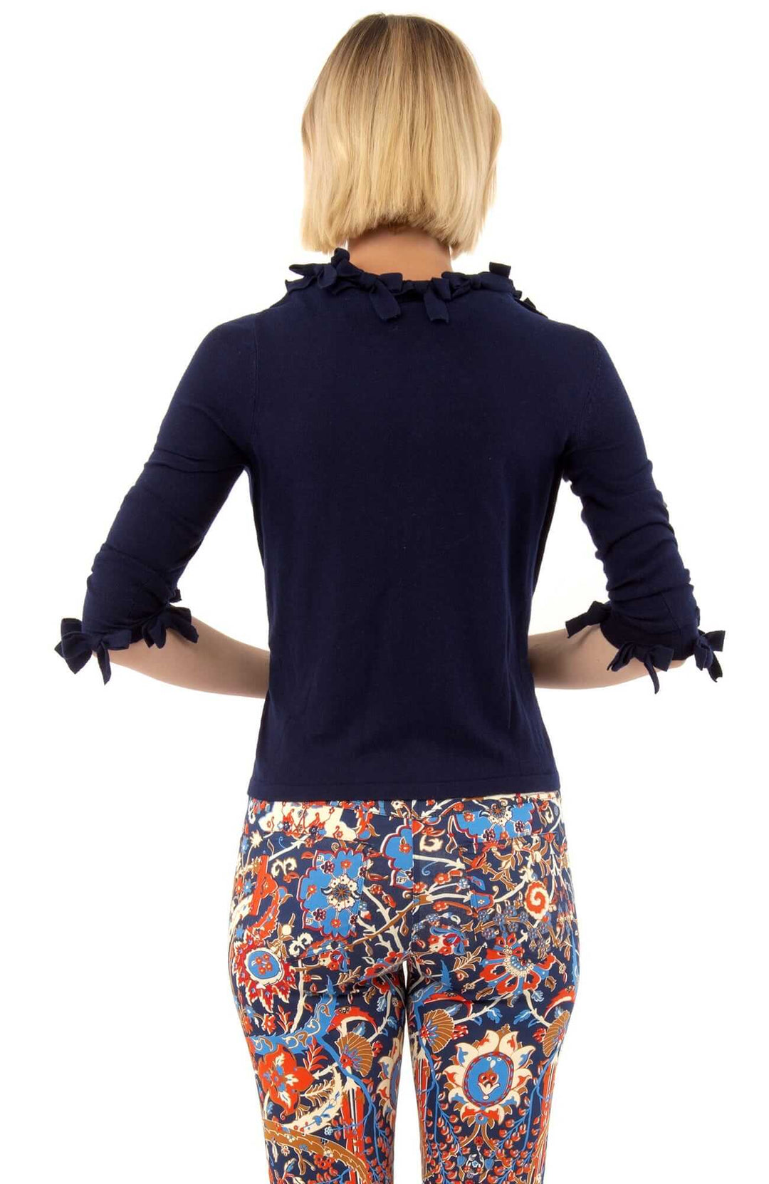 Navy Bow Trimmed Cardigan