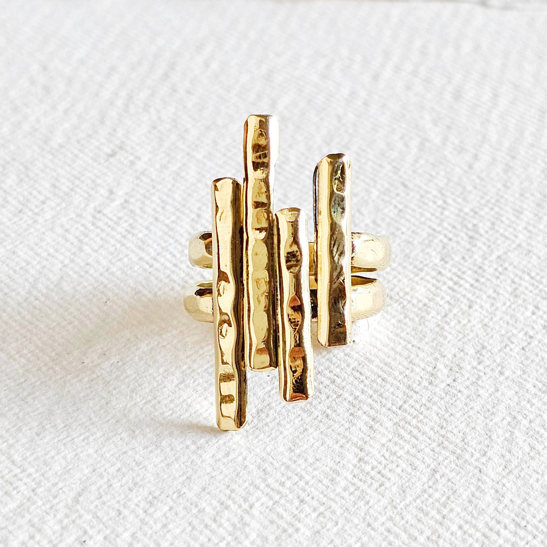 Brass double bar hammered ring