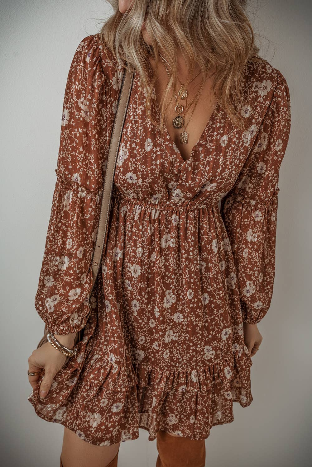 Brown Floral Keyhole Dress - A Styled Collective Women's Boutique