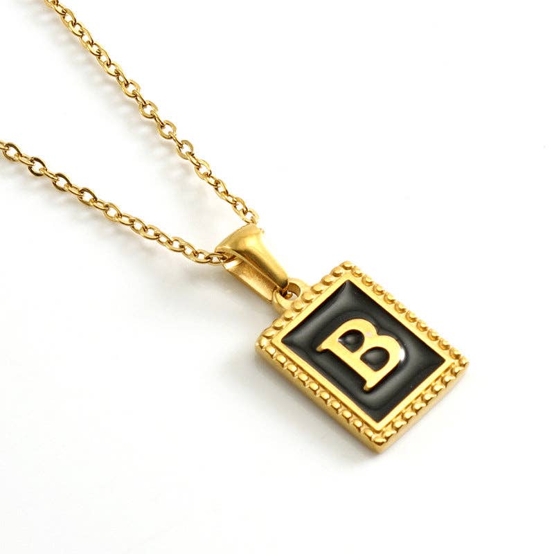 Black Initials 18K Gold Plated Pendant Necklace