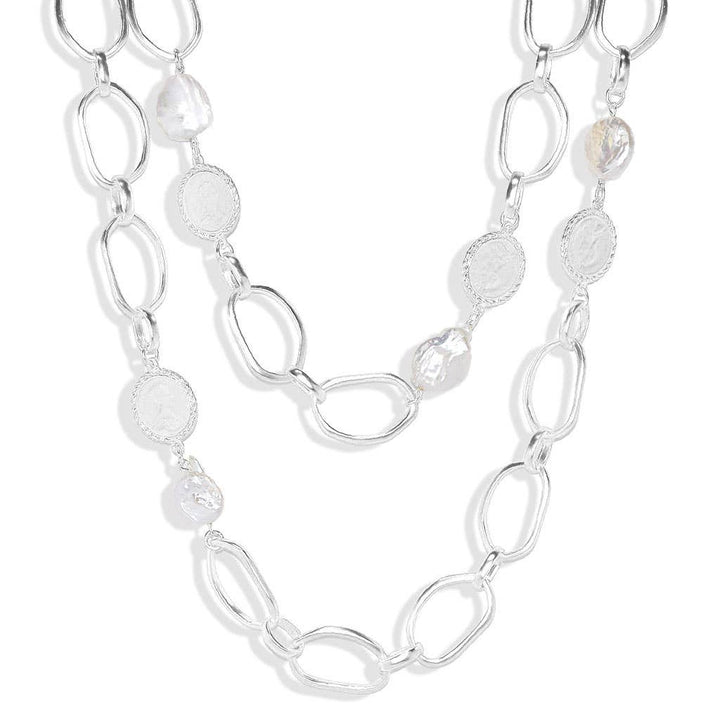 Flat pearls and coins Layered Necklace