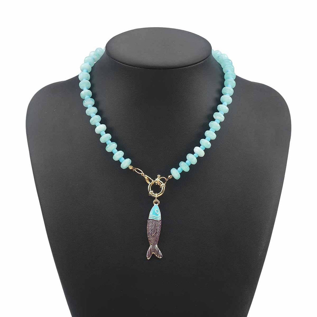 Orange Bead Necklace with Fish Charm