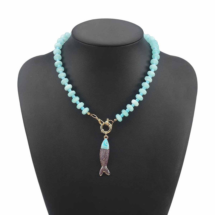 Orange Bead Necklace with Fish Charm