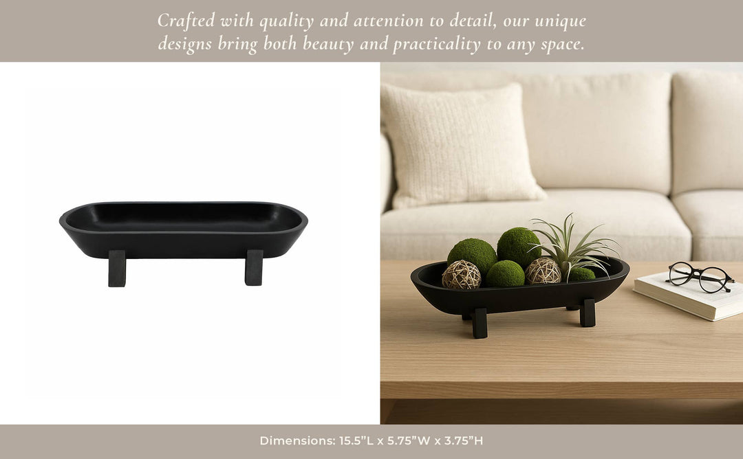 Black Wood Footed Oval Design Bowl