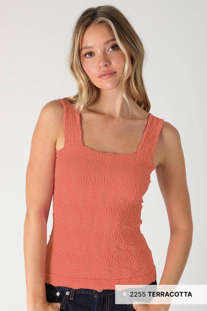 White Lace Textured Square Tank Top