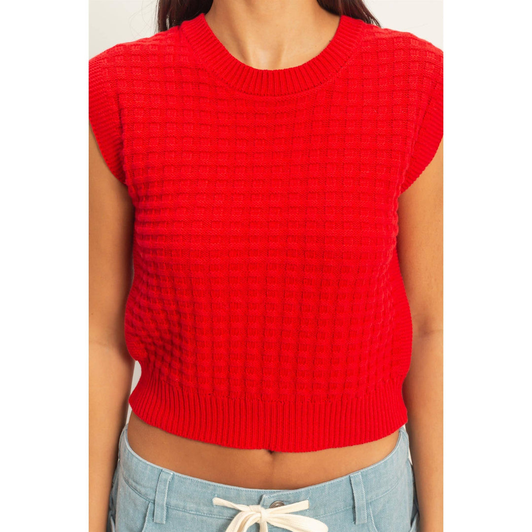Red Textured Sleeveless Knit Top