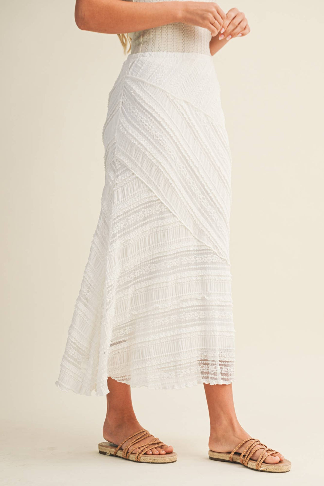 Asymmetrical Tiered Lace Panel Skirt