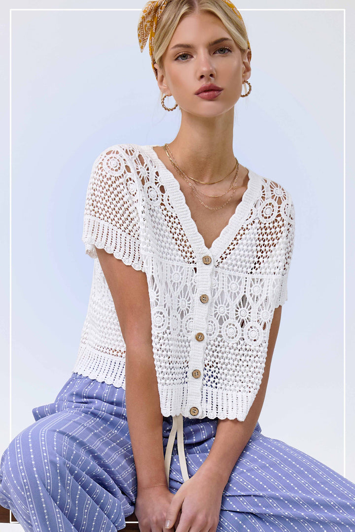 Crochet Scallop Edge Button Down Cardigan