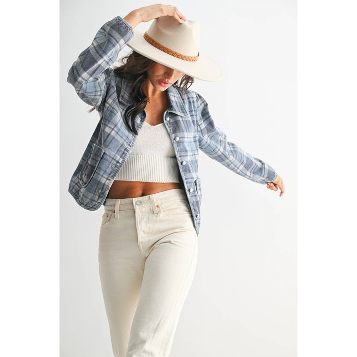 Blue Denim Plaid Button-Front Jacket