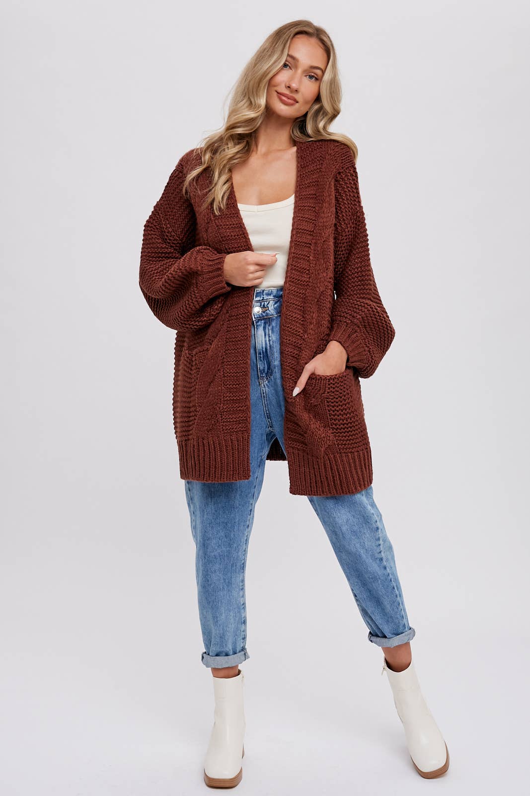Chunky Cable knit Cardigan-Chocolate