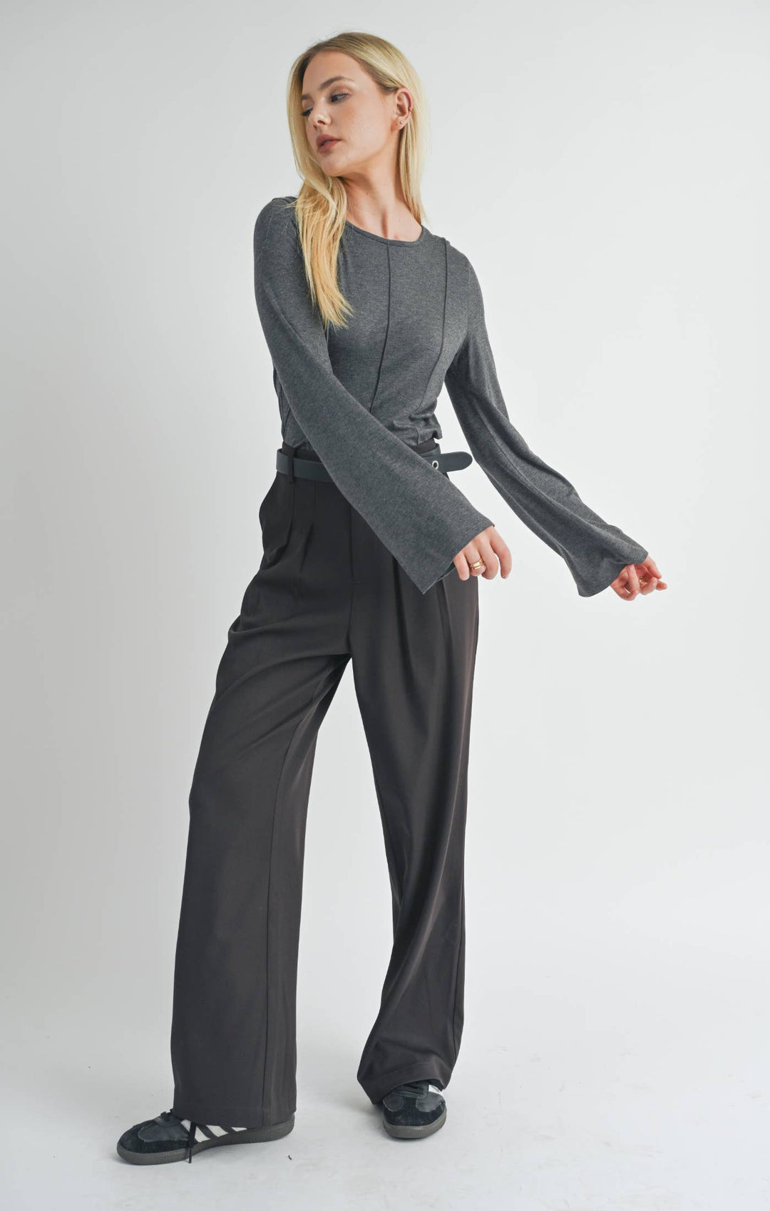 Charcoal Bell Sleeve Knit Top
